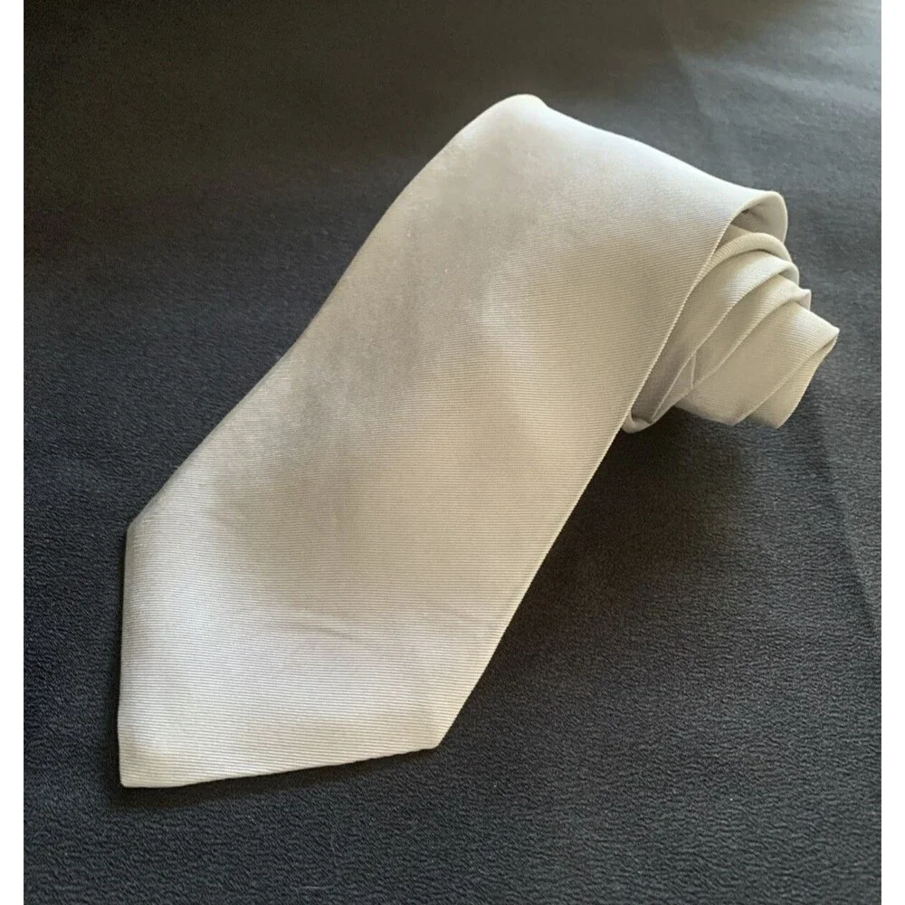 Vintage 90s Tom James Silk Neck Tie Silver Gray NOS Designer Executive Corpcore